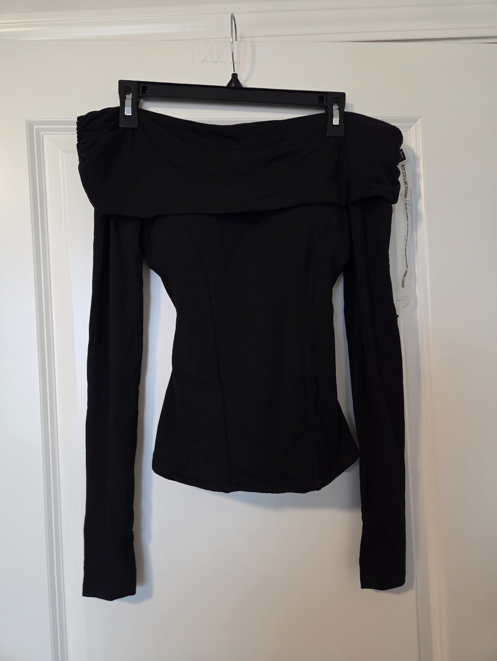 Off-the-Shoulder Long Sleeve Black Blouse